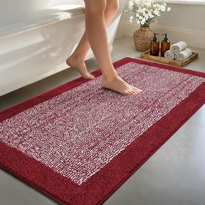 60x24 Long Bathroom Rugs Washable Non Slip, Red Bath Mat for Bathroom Floor Tub, Soft Absorbent Quick Dry Mats for Shower, Bathtub,Home Decor