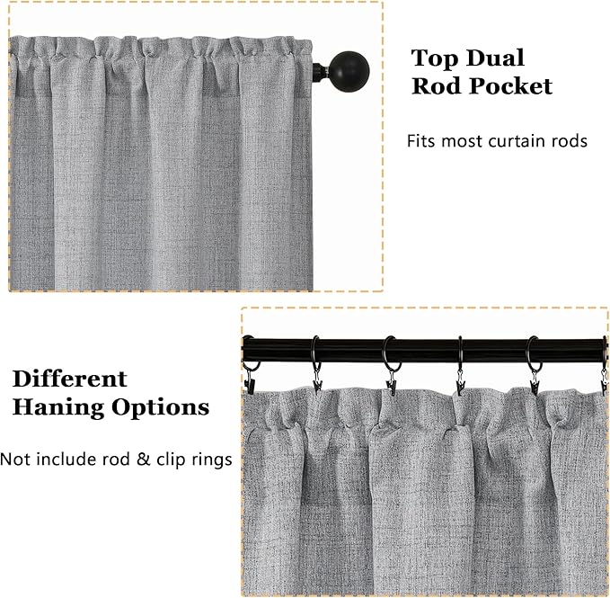 OWENIE Grey Valances for Windows 1 Pcs, Light Filtering Textured Farmhouse Short Small Valance Curtains for Bathroom Basement Living Room Bedroom, Rod Pocket Half Curtains Over Sink, 60Wx14L Inch