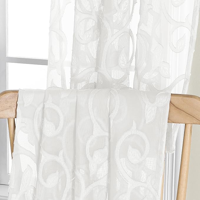 OWENIE Furman Ivory Sheer Curtains 45 Inch Length 2 Panels Set for Living Room Bedroom Bathroom Window, Airy Jacquard Clip Short Curtains for Small Window, 2 Pcs Each 40Wx45L inch