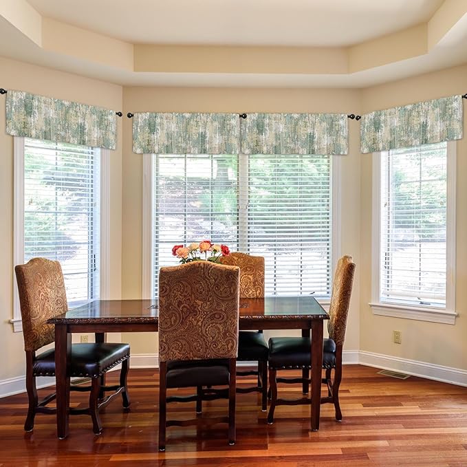 Emvency 4 Pack Valances Window Treatments, Abstract Sage Rustic Vintage Drapes Adjustable Curtain for Windows Living Room Kitchen Over Sink, 52x18 Inch Rod Pocket Valances