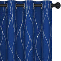 Deconovo Blackout Curtains, 52 x 54 Inch Drapes for Kitchen with Wave Dots Silver Print, Soundproof Thermal Insulated Window Curtain for Small Windows Nursery, Set of 2, Machine Washable, Royal Blue