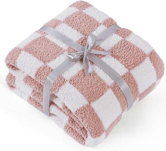 Bedsure GentleSoft Checkered Twin Blanket for Couch, Super Soft Cozy & Warm Knit Pink Throw Blanket, Breathable, Lightweight & Fluffy Plaid Blankets for Bed, Sofa, Gifts for Women Grils, 60x80 Inches