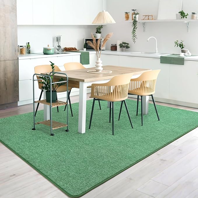 AROGAN Washable 4×6 Bedroom Rug, Modern Area Rugs with Soft Memory Foam for Living Room, Minimalist Non-Slip Indoor Floor Carpet for Dining Room Office Kids Playroom Decor, Green