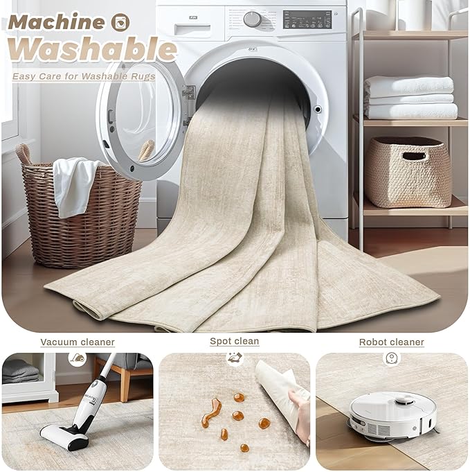 Area Rugs 8x10 for Living Room: Washable Rug Modern Abstract Neutral Soft Non-Slip Low-Pile Indoor Large Carpet for Bedroom Dining Room Playroom Home Office (Beige, 8'x10')