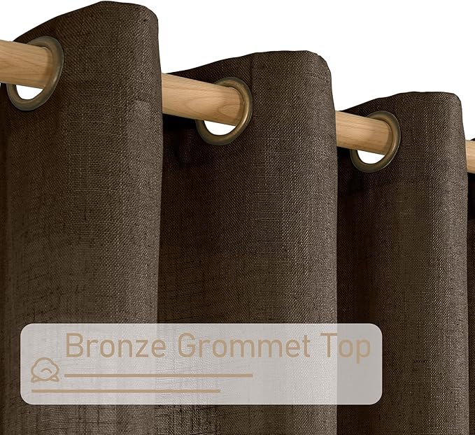 LAMIT Semi Sheer Linen Curtains 45 Inch Length, Linen Textured Light Filtering Panels Bronze Grommet Window Drapes for Small Windows/Kitchen/Bedroom, 2 Panels Set, Dark Brown, 34 x 45 Inch