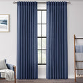 Navy Blue Curtains 108 inch Length for Bedroom Back Tab Light Filtering Semi Sheer Blue Living Room Curtains Linen Cotton Textured Indigo Blue Drapery Panel Modern Aesthetic Decor 60" Wx108" L