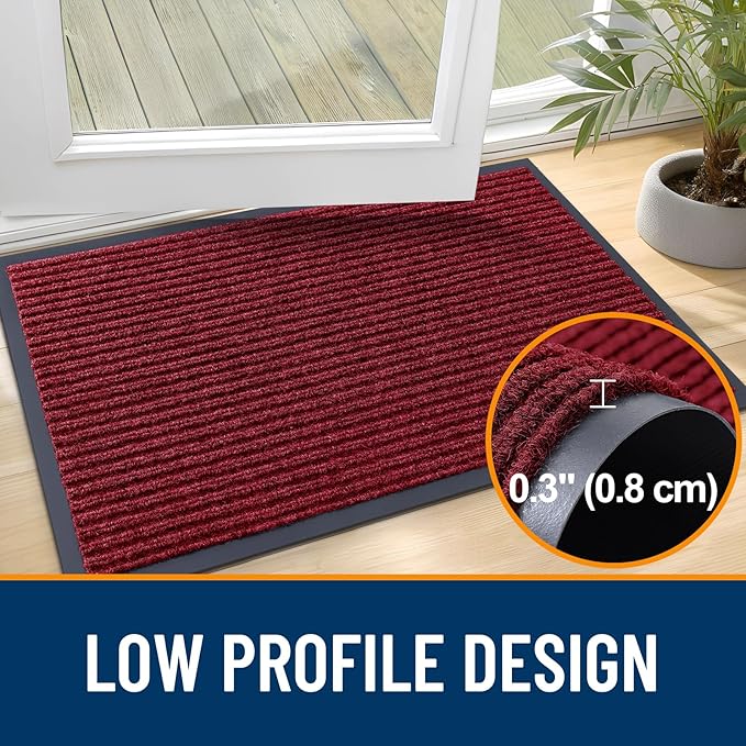 OLANLY Front Door Mat Indoor Outdoor Entrance, 2-Pack 59 x 23 Inch, Waterproof Heavy Duty Doormat, Fade Resistant, Low Profile, Easy Clean Patio Porch Welcome Floor Mats for Entry, Wine Red
