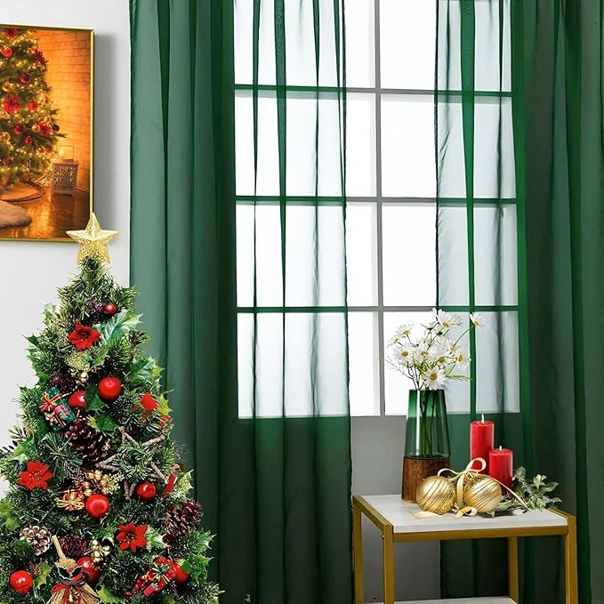 SpaceDresser Basic Rod Pocket Sheer Voile Window Curtain Panels White 1 Pair 2 Panels 38 Width 84 Inch Long for Kitchen Bedroom Children Living Room Yard(Foliage Green,38 W x 84 L)