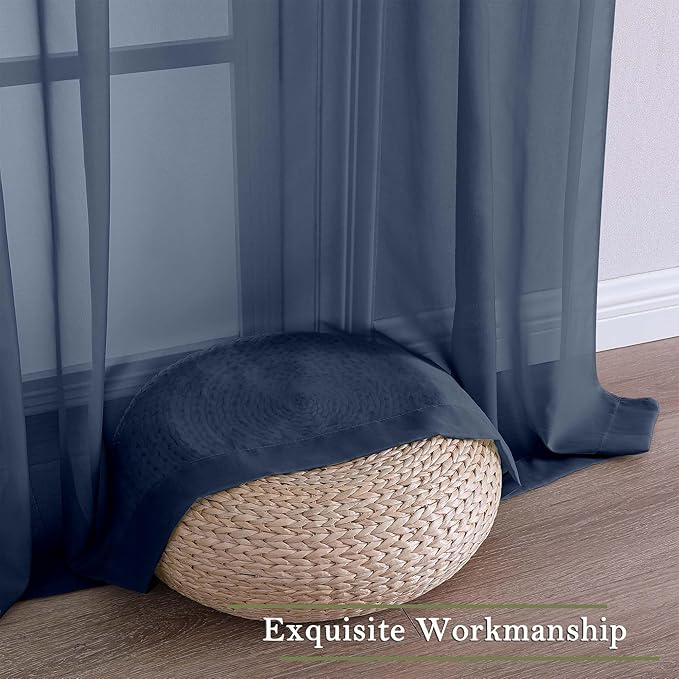 Lecloud Navy Blue Sheer Curtains 120 Inches Long 2 Pcs, Solid Voile Light Filtering Rod Pockets Window Curtains for Bedroom, Modern Farmhouse Decor Drapes for Living Room, Each Panel 59" W x 120" L