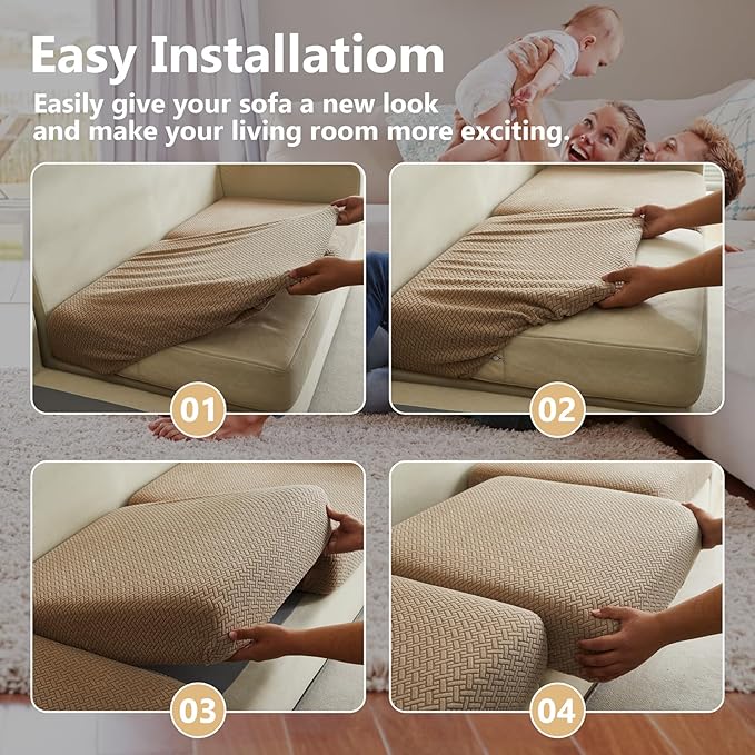 Couch Cushion Covers for Sofa Couch Covers Wear-Resistant Universal Sofa Cover Washable Stretch for Sectional Slipcovers (Texture-Light Coffee,Large Triple Seat Cover)