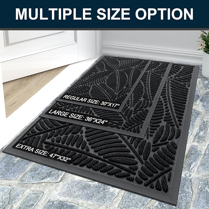 Colorxy Waterproof Doormat, Sturdy Natural Rubber Front Indoor Mat, Non Slip Low Profile Indoor Outdoor Door Mats, Stain and Fade Resistant Floor Mat, Easy Clean Patio Entrance Mat, 47''x17'', Black