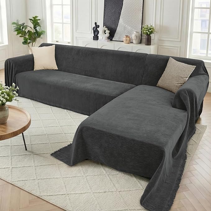 Sectional Couch Covers, 2 Pieces Washable L Shaped Couch Covers Sofa Blanket for Dogs Pet Friendly Sectional Sofa Slipcovers Furniture Covers,71"x 110"+ 71"x 118",(X-Large,Charcoal Gray)