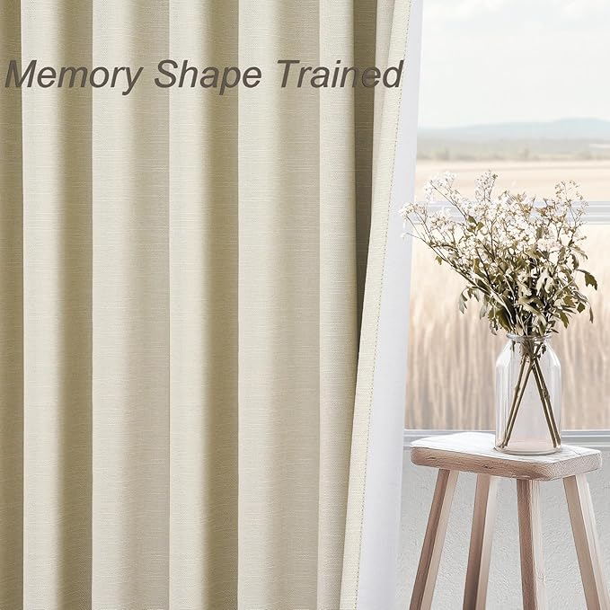 Topfinel 90 Inches Long Full Blackout Cream Linen Curtains for Bedroom, Light Blocking Ivory Pleated Thermal Cute Curtains, Decorative Elegant Lined Nursery Drapes 2 Panels Set for Sliding Door Winter