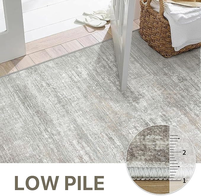 BEIMO Area Rugs 5x7 for Living Room Bedroom, Modern Abstract Machine Washable Rug, Large Soft Low Pile Floor Carpet with Non Slip Backing for Dining Room, Light Grey/Beige