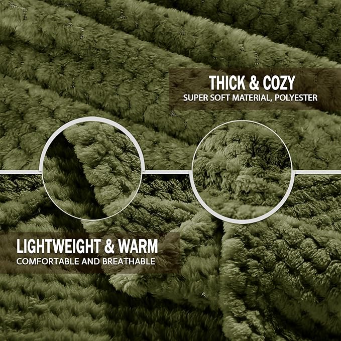 Exclusivo Mezcla Fleece Throw Blanket Extra Large, Super Soft and Warm Blankets for Couch, Sofa and Bed Waffle Textured, Cozy, Fuzzy and Lightweight (Olive Green, 50x70 Inches)