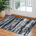 KOZYFLY Modern Abstract Small Area Rugs, 2x3 Washable Kitchen Rug Non-Slip Soft Small Bathroom Rug, Black Navy Blue Grey Striped Entryway Rugs Faux Wool Doormat for Bedside Entrance Bedroom Sink