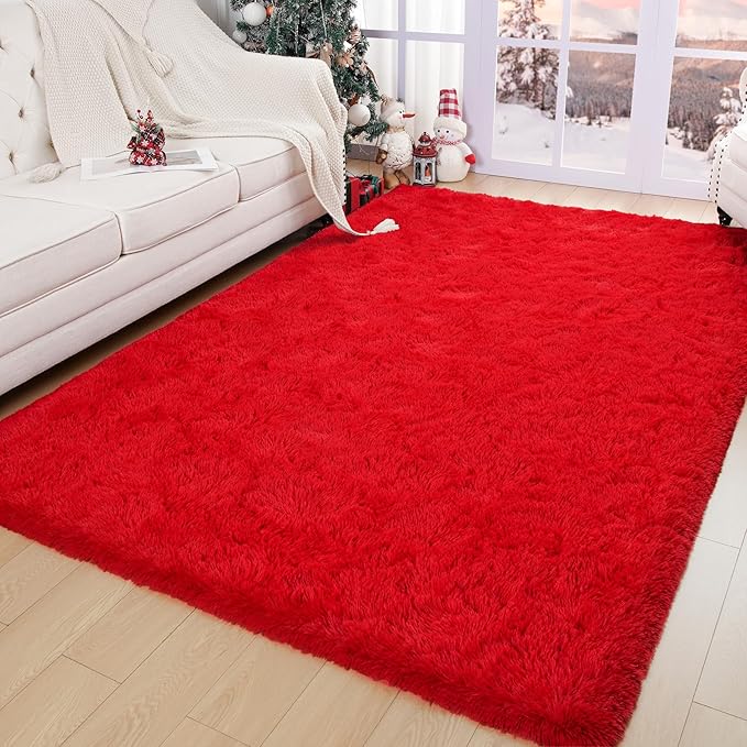 Chicrug Soft Area Rug for Bedroom Living Room Plush Fluffy Rug 8x10 Feet, Shag Furry Area Rug Carpet Non Shedding for Nursery Children Kids Girls Room Home Decorative, Red