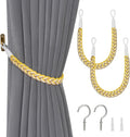 NICEEC 2 Pack Natural Cotton Rope Curtain Tiebacks Elegant Boho Style Decorative Drape Tie Backs Soft Hand-Woven Rope Curtain Holdbacks with Metal Hook for Home & Office Drapery (Yellow & White)