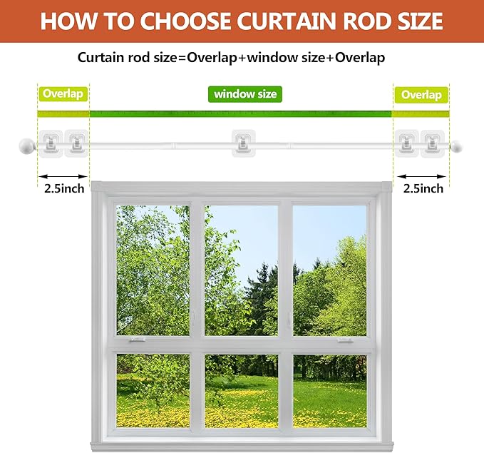Curtain Rods No Drilling for Windows,5/8 Inch Diameter Drapey Pole with No Drill Curtain Rod Brackets (2PCS White, 66 to 120")