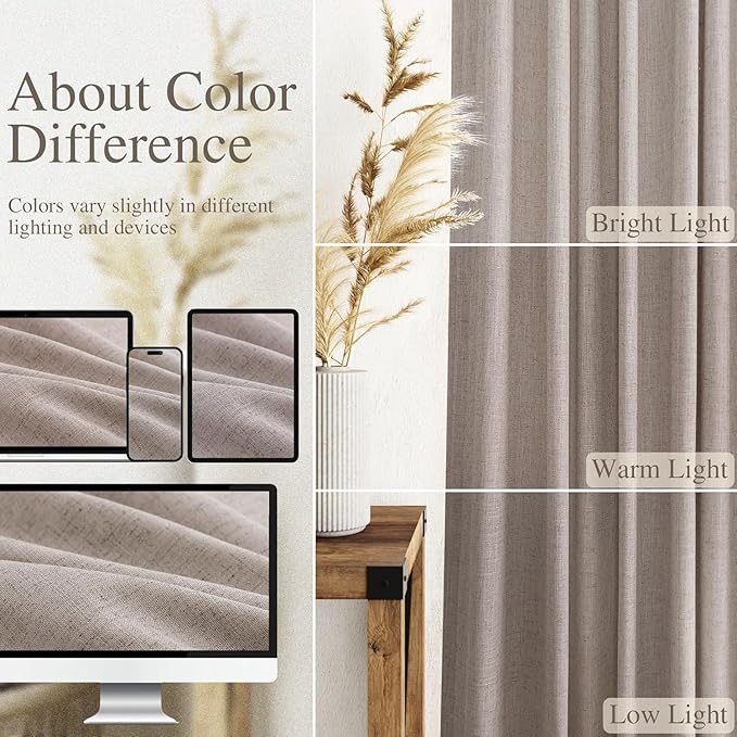 Nanspring Brownish Grey Linen Curtains for Living Room 105 Inches Long Back Tab Light Filtering Semi Sheer Curtain Modern Farmhouse Decor for Bedroom Office Luxury Textured Drapes 52x105, 2 Panels