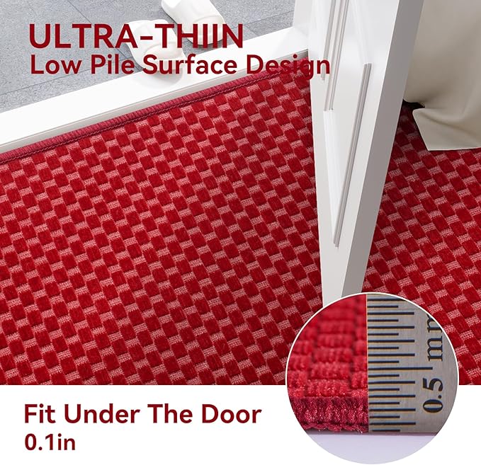 YDKGL 2x3 ft Indoor Door Mat Entryway Rug Non Slip Boho Woven Washable Small Area Rugs Runner, Front Entry Rug Entrance Doormat for Hall Porch Bathroom Kitchen Bedroom Easy Clean, Red 24"x36"