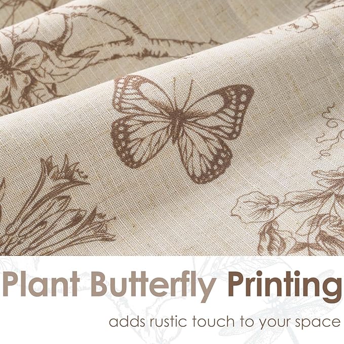 jinchan Floral Curtain Valance for Windows 16 Inch Linen Valance for Kitchen Living Room Rustic Cottage Farmhouse Flower Butterfly Curtain Rod Pocket 1 Panel Double Layer Blackout Taupe on Beige