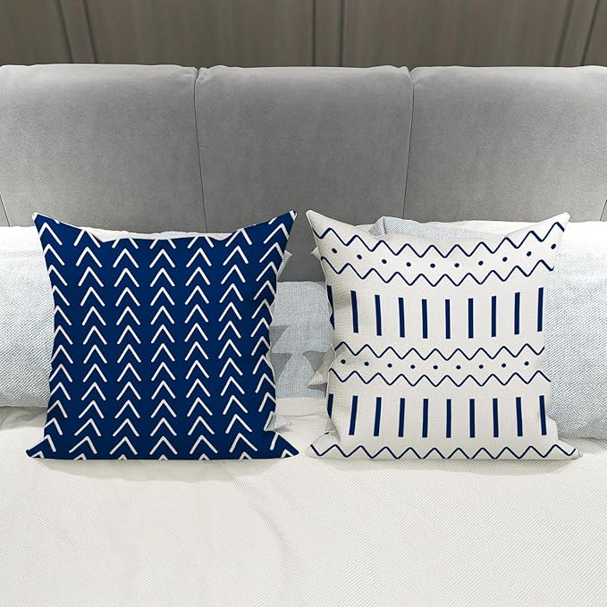 YCOLL Pillow Covers 12x20 Set of 4, Modern Sofa Throw Pillow Cover, Decorative Outdoor Linen Fabric Pillow Case for Chair Sofa Couch Bed Car, Dark Blue