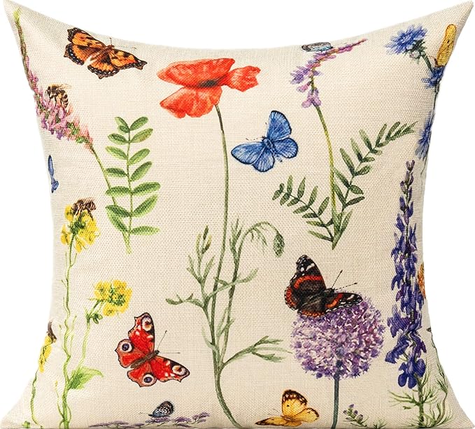 All Smiles Outdoor Patio Throw Pillow Covers 20x20 Set of 4 Spring Summer Garden Flowers Farmhouse Décor Outside Furniture Bench Chair Decorative Cushion Cases for Swing Deep Seat Bed Couch Sofa