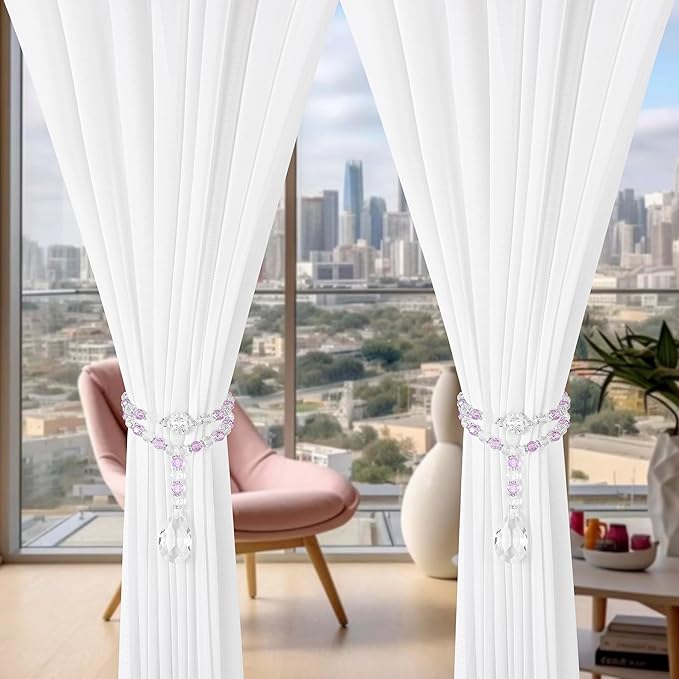 SUQ I OME 2 Pack of Luxury Crystal Beaded Magnetic Curtain Tieback and Holdback Curtain Clips Curtain Buckle Curtain Holder Blingbling Curtain Holdbacks for Drapes,Purple