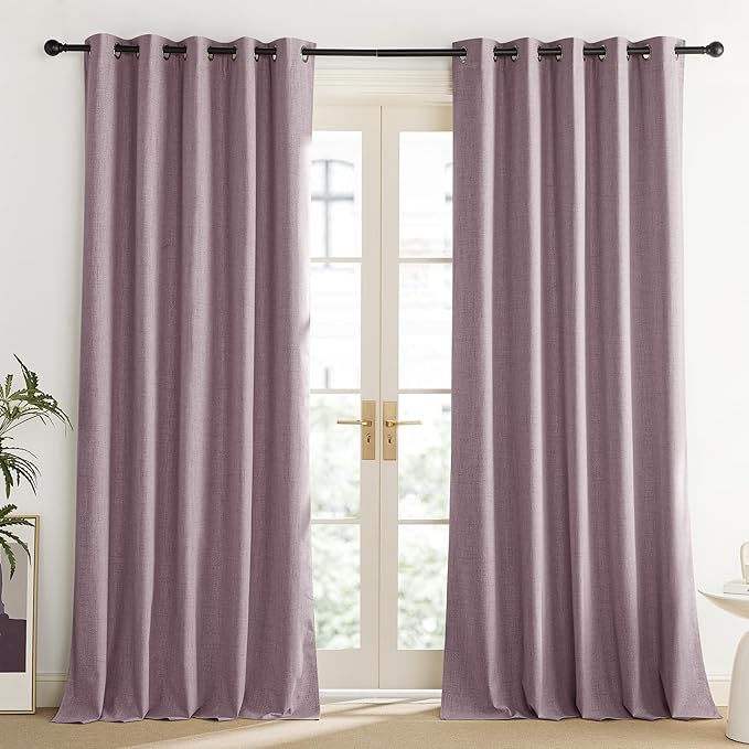 NICETOWN Chaise Mauve Vintage Linen 100% Blackout Curtains for Living Room, Thermal Insulated Curtains 108“ Long, Noise Reducing Window Treatment Drapes for Home Office, 62" Wide Per Panel, Set of 2