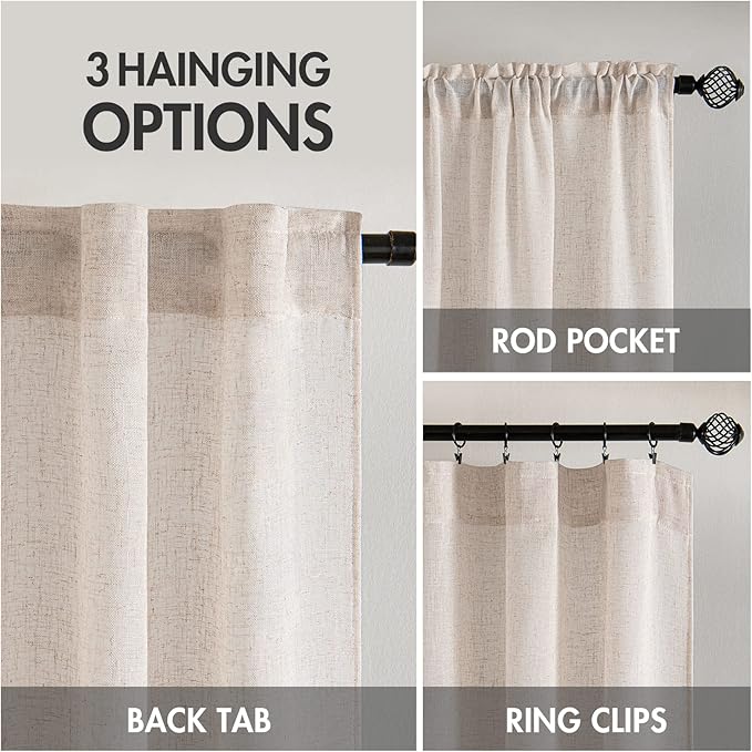 MIULEE Natural White Linen Curtains 80 Inch Length 2 Panels for Bedroom Living Room, Soft Thick Linen Textured Window Drapes Semi Sheer Light Filtering Back Tab Rod Pocket Burlap Look Decor