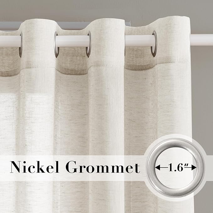 H.VERSAILTEX Natural Linen Curtains Semi-Sheer Curtains Nickel Grommet Privacy Added Premium Soft Rich Material Curtain Panels for Living Room(Set of 2, 52 by 84 Inch, Ivory)