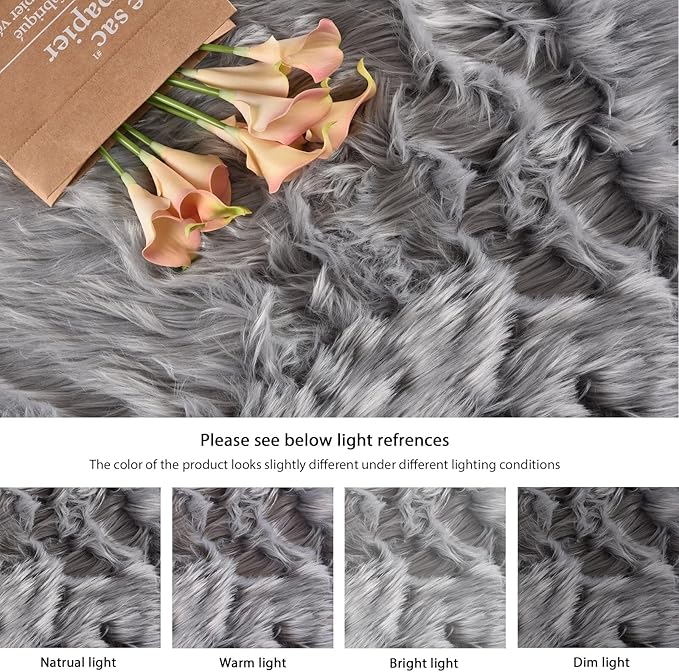 ORINOVA Silver Grey Plush Faux Sheepskin Fur Area Rugs for Bedroom Nursery Washable Shag Rug 4x6 Rectangle Rug