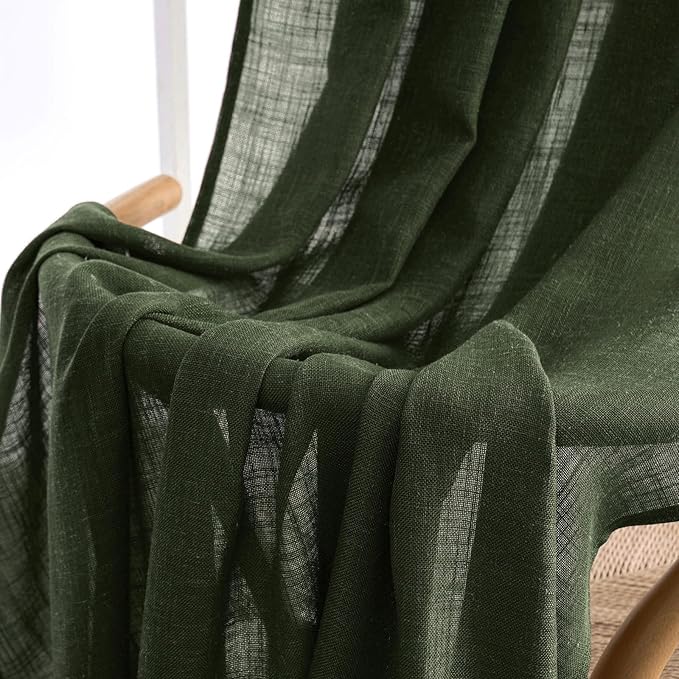 MIULEE Olive Green Linen Curtains 72 Inch Length 2 Panels for Bedroom Living Room, Soft Thick Linen Textured Window Drapes Semi Sheer Light Filtering Back Tab Rod Pocket Burlap Look Decor, W37xL72