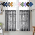 Simplebrand Grey Sheer Kitchen Curtains 36 Inch Length Tier Curtains 2 Panels, Light Filtering Geometric Jacquard Clip Textured Semi Sheer Curtains Short Window Curtains for Bathroom, 42x36 inch