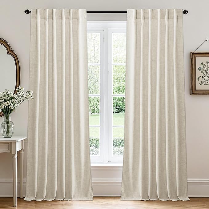 RYB HOME Living Room and Dining Room Curtains and Drapes Linen Sheer, Light Filtering Curtains 102 inches Long, Back Tab/Rod Pocket, Cream Colored, W 52 x L 102 inches, 2 Panels Set