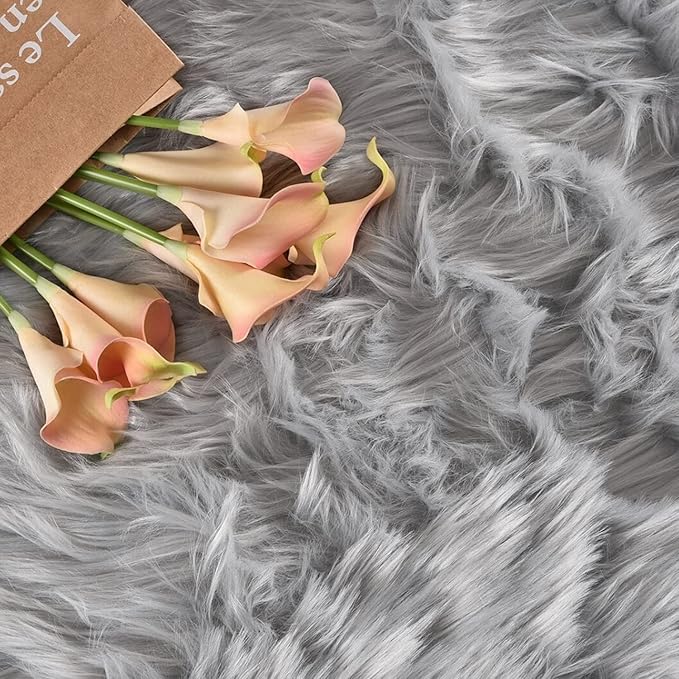 Latepis Washable Area Rugs 9x12 Living Room Gray Fur Rug Super Large Faux Sheppskin Rug Fluffy Rugs for Bedroom Office Home Décor Rectangle