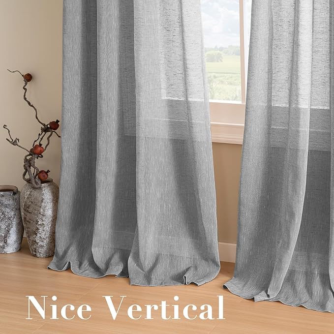 H.VERSAILTEX Linen Curtains Nickel Grommet Natural Linen Semi-Sheer Curtains 2 Panels Privacy Added Premium Soft Rich Material Drapes for Bedroom/Livingroom - 52x72 - Inch - Dove