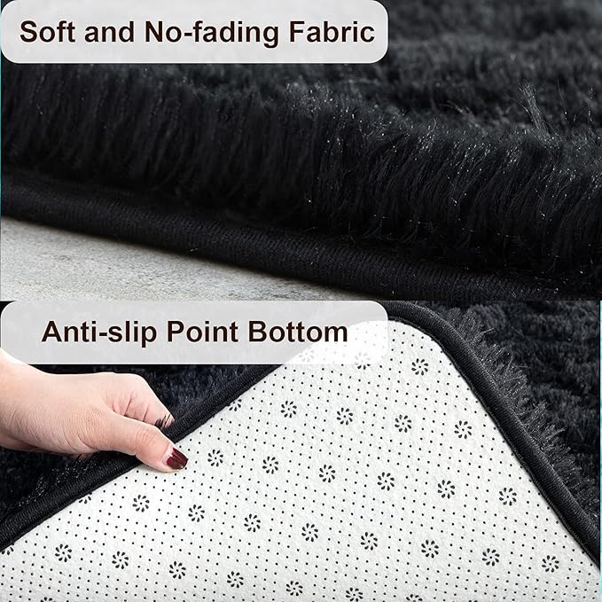 TWINNIS Super Soft Shaggy Rugs Fluffy Carpets, 8x10 Feet, Indoor Modern Plush Area Rugs for Living Room Bedroom Kids Room Nursery Home Decor, Upgrade Anti-Skid Rectangular Fuzzy Rug, Black