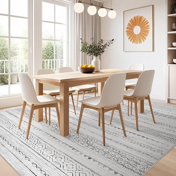 Nakagishi Area Rug Living Room Rugs: 12X15 Machine Washable Boho Large Neutral Farmhouse Stain Resistant Moroccan Indoor Floor Carpet for Bedroom Nursery Dorm Dining Room Home-Color Gray