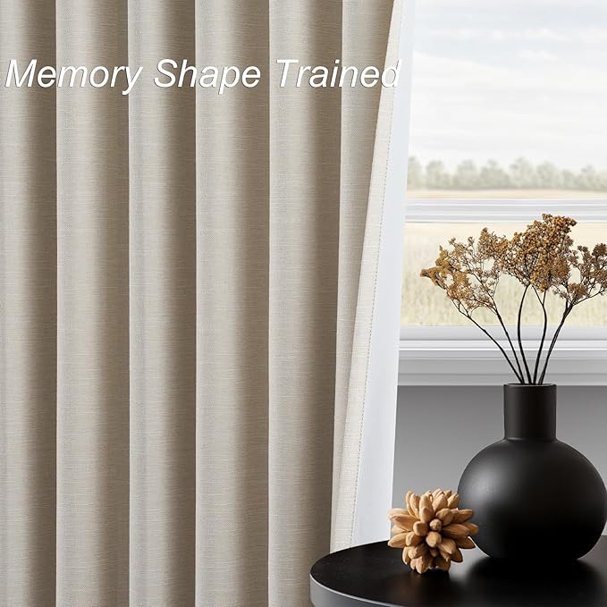 Topfinel 95 Inch Curtains Linen Blackout Curtains 2 Panel Set 100% Blackout Heat Reducing Room Darkening Curtains for Bedroom/Dorm UV Blocking/Noise Canceling Ivory Cream Drapes Back Tab Hooks&Rings