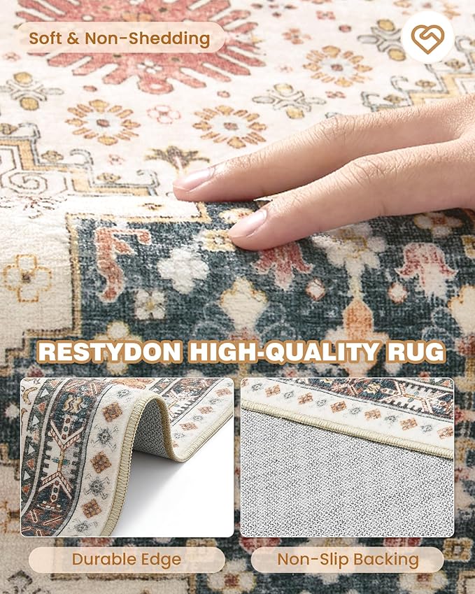 2x5 Rug Runner Washable for Entryway, Soft Bathroom Rugs with Non-Slip Backing,Vintage Low Pile Stair Runner, Small Kitchen Carpet for Hallways, Laundry Room(Blue/Red/Multi,2'x5')