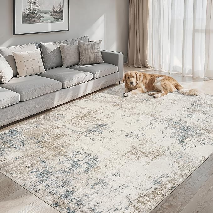8x10 Area Rugs for Living Room - Washable Rug Modern Abstract Soft Large Neutral Non-Slip Carpet Indoor Floor Stain Resistant Thin Carpets for Bedroom Dining Room Farmhouse Nursery Home Office Multi