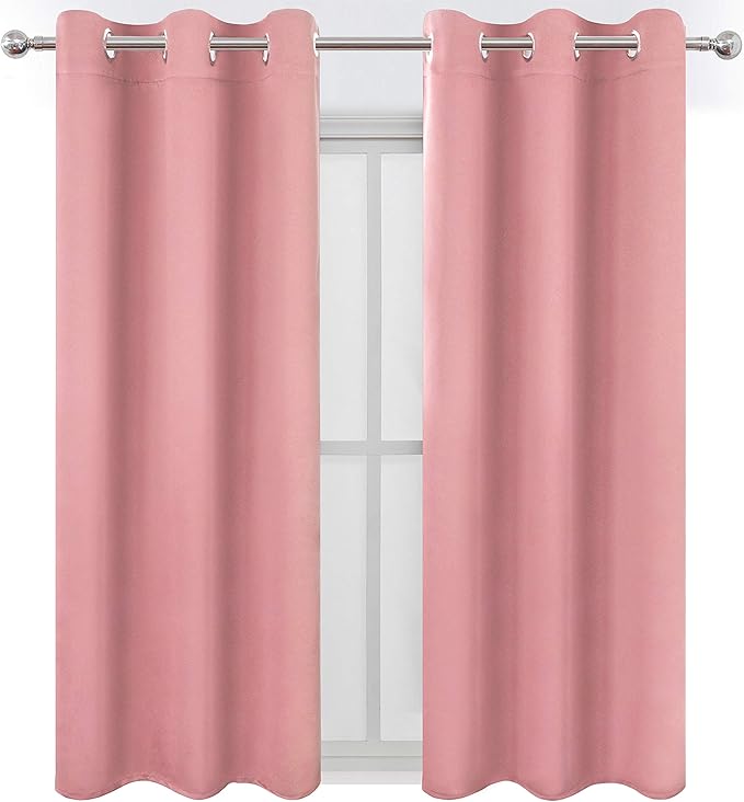 LEMOMO Pink Blackout Curtains 40 x 63 Inch Length/Set of 2 Curtain Panels/Thermal Insulated Room Darkening Blackout Curtains for Bedroom
