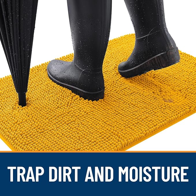 OLANLY Dog Door Mat for Muddy Paws 45x27, Absorbs Moisture and Dirt, Absorbent Non-Slip Washable Doormat, Quick Dry Chenille Mud Mat, Entry Indoor Entryway Carpet for Inside Floor, Golden Yellow