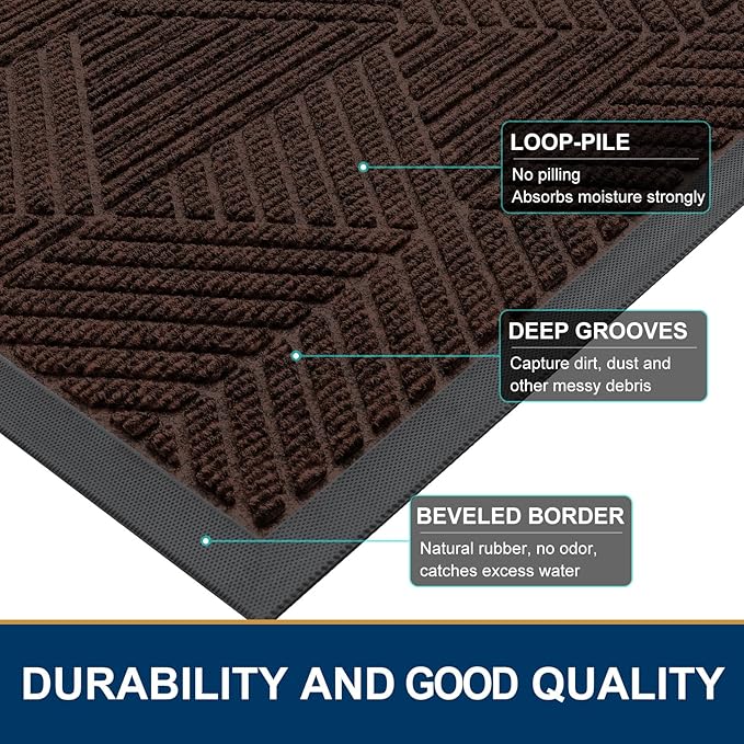 Smiry Front Door Mat Outside Entrance, Heavy Duty Sturdy Natural Rubber Doormat, Trap Dirt and Moisture, Easy Clean Low Profile Welcome Floor Mats for Indoor Outdoor Entry, 59x23 Inch, Dark Brown