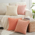 Fancy Homi 4 Packs Boho Blush Pink Big Decorative Throw Pillow Covers 24x24 Inch for Living Room Couch, Soft Plush Striped Corduroy Square Light Pink Coral Peach Cream Colorful Cushion Case 60x60 cm