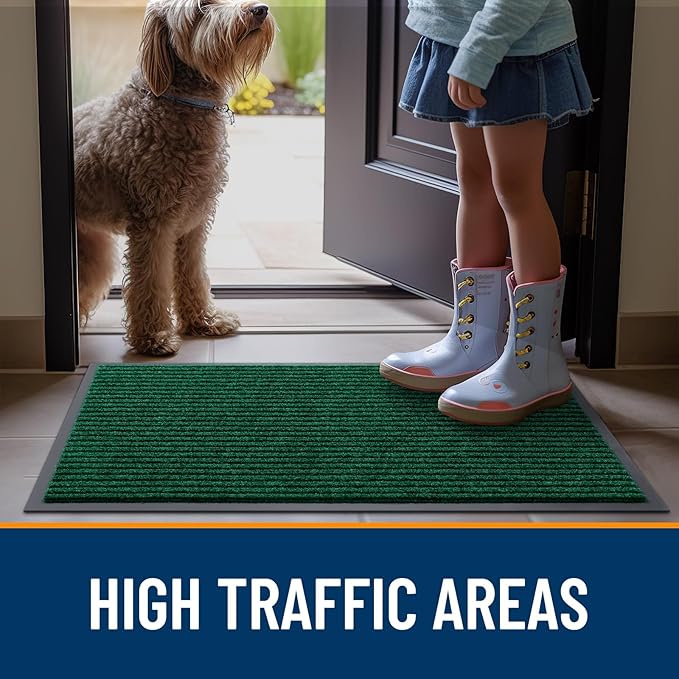 OLANLY Front Door Mat Indoor Outdoor Entrance, 2-Pack 35 x 23 Inch, Waterproof Heavy Duty Doormat, Fade Resistant, Low Profile, Easy Clean Patio Porch Welcome Floor Mats for Entry, Green