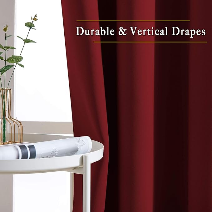 NICETOWN Burgundy Red Curtains 102 inches Long, Grommet Thermal Insulated Solid Blackout Curtains Privacy Window Treatments for Bedroom/Living Room, W46 x L102, 2 Panels