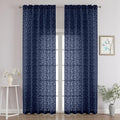 Chyhomenyc Navy Blue Sheer Curtains 96 Inch Length 2 Panels Set, Light Filtering Tufted Textured Soft Airy Rod Pocket Gentle Leaf Window Treatment Drapes for Bedroom Living Room, 52" Wx96 L, 2PCS
